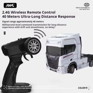 ด้วยเครื่องมือวัดการหมุนวนรถดริฟต์ด้วยเครื่องบังคับวิทยุสำหรับเด็กผู้ชายรถกึ่งพ่วงรถบรรทุกของเล่นรถยนต์ควบคุมรีโมทขนาดกะทัดรัด1:43