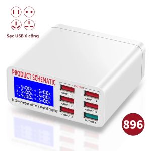 Bộ Sạc USB 8A QC3.0 Có Màn Hình LCD Trạm Sạc Nhanh 6 Cổng Để Bàn Dành Cho Điện Thoại Thông Minh Và Máy Tính Bảng