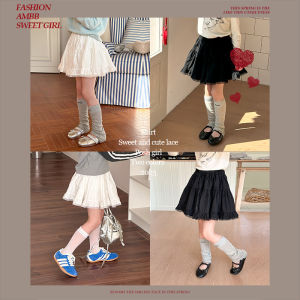 Spring 2025 Girls Versatile Short Skirt Ballet Lace Trimmed Half-length Cotton Korean Style Sweet Princess Skirt for Kids