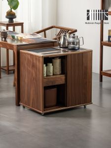 MULINREN | New Chinese Style Walnut Wooden Tea Table Mobile Water Boiler Side Cabinet