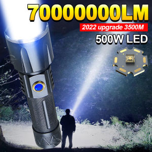 7000000LM ไฟฉายไฟแฟลช LED 500W ไฟฉายกันน้ำแบบดั้งเดิม 2000ม. ระยะไกล 100000ลูเมน การฉีดฟิลเลอร์ไฟฉาย