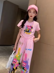 SweetKids พร้อมส่งจากกทม🌸 เสื้อผ้าเด็กผู้หญิง ชุดเซตเด็ก ผญ ชุดกางเกงขายาวแขนสั้นสีชมพู