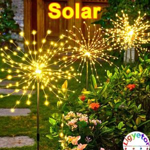 90/120/150 LED 8 Remote Control Modes Solar-Powered Ground Plug Fireworks Light Outdoor Waterproof Garden Lawn Christmas
