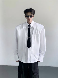 เสื้อเชิ้ตแขนยาวทรงหลวมสไตล์เกาหลีสำหรับผู้ชาย ดีไซน์เรียบง่าย สีสันสดใส ไม่ต้องรีด คอปกพับ สวมใส่ได้หลากหลายโอกาส