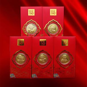 2025 Snake Year Gold Coin Red Envelope Zodiac Lucky Money Commemorative Coin Gold Foil Gift for New Year Chinese Traditional Festival