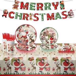 10 Pcs Christmas Themed Holiday Party Disposable Paper Tray Paper Cup Tablecloth Decoration Set Birthday Party Decorations