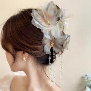 Crystal Tassel Butterfly Hair Clip Women Charming Elegant Back Head Hair Clip Shark Clip Headdress Hair Accessories