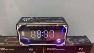 ลำโพงบลูทูธ 5.3 V3 ดีไซน์เทอร์ไบน์ จอแสดงเวลา ไฟ RGB ตั้งโต๊ะ คุณภาพเสียงดี