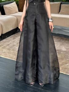 Elegant High Waist Wide Leg Pants Womens Casual Trousers Summer New Design Ogees Slimming Meat Covering Fashionable