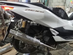 HONDA PCX 160 SHARK TIP POWER PIPE WITH COMPLETE SET BRACKETCLAMPSPRINGCANISTER AND STRAIGHT ELBO