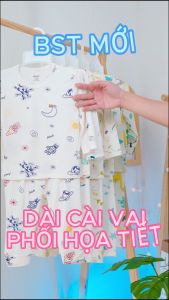 Bộ dài tay cài vai Arich vải sợi tre Petit mềm mát phối Hoạ tiết quần áo trẻ em bé trai bé gái