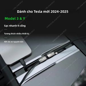 Cổng Sạc Nhanh Đa Cổng USB Trạm Kết Nối Đa Chức Năng Phụ Kiện Nội Thất Cho Tesla Model Y 2024/2025 Và Juniper Model 3 Highland