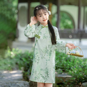 Váy Ngắn Tay Hoa Cotton Cho Bé Gái Mùa Hè Váy Cổ Tròn Phong Cách Trung Hoa Cổ Điển Váy Biểu Diễn Phong Cách Cổ Điển Bằng Vải Voan Cho Trẻ Em