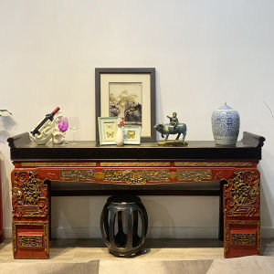 Solid Wood New Chinese Style a Long Narrow Table Retro Middle Hall Altar Hallway Table Home Desk Home Carved Desk Old Elm Wood