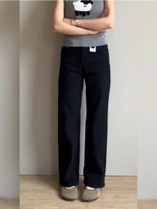 Black Straight Leg Jeans Womens plus Size Pear Shape Small Height Drapey Floor-Length Wide Leg Pants Commute Style High Waist