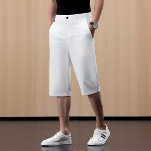 Casual Silk Shorts Mens Loose Fit Seven-Five Pants Elastic Waistband Large Size Straight Leg Summer Leisure Trousers