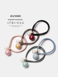 K-style Elegant Ball Pearl Hair Rope Net Red Hair Ring Female Fancy Hair Elastic Band Ponytail Hair Ring Headdress