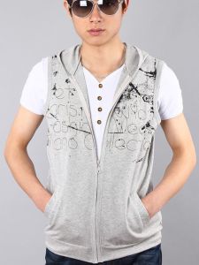 Trendy Mens Clothing Fashion Casual Hooded Vest Man K-style Spring & Fall Sleeveless Cardigan Vest Boys Waistcoat Jacket Vest