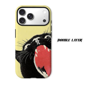 Screaming Black Cat Phone Case for iPhone 18 17 16 15 14 13 12 11 Air Pro Max Plus Double-layer Cover