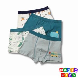 Kids High Quality 4 in 1 Boxer Underwear Soft Shorts Cartoon Dinosaur Animal Print for Boys 1-13 Years Old