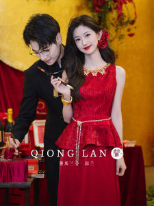 Qionglan New Chinese Style Wedding Dress Red Colorful Evening Gown for Engagement Ceremony License Return Home Set Women