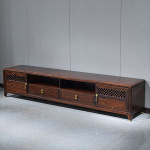 High-End Solid Black Ebony Wood TV Cabinet 2.4 Meters New Chinese Style Living Room Television Stand Overall Customizable