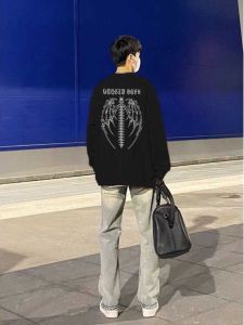 Handsome Casual round Neck Mens Early Autumn Easiest for Match Long Sleeves T-shirt Cotton Base Shirt Retro Loose Fashion Brand Top Ins Fashion