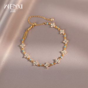 WENXI | Elegant Zircon Four Leaf Clover Adjustable Bracelet