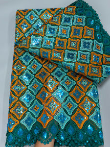 Ren Lưới Guipure Châu Phi Thêu Chỉ Đính Sequin Nhiều Màu Chất Liệu Lưới Pháp Tan Trong Nước Dùng Cho Váy Cưới Rộng 120cm