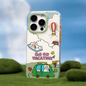 Creative Travel Cat Phone Case for  15 14 pro Max Original Design Personality Niche Independent Key Button Lanyard Hole High Drop Resistance