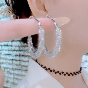 Shiny Mesh Hoops Earrings Womens New 2025 Trendy High-End Sensation Elegant Versatile Ear Jewelry Fashionable Alloy Geometric Design