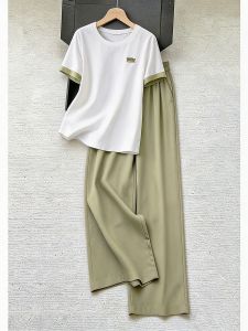 NUANPING | Color Block Casual Wear Set Short Sleeve Tshirt and Straight Pants