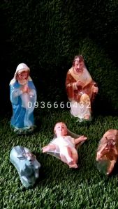 Bộ 5 Tượng Giáng Sinh Composite 20cm Phong Cách Retro Xanh Dương - Trang Trí Noel 2024