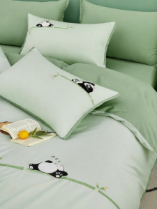 Boyang Home Textile | Panda Embroidery 100% Cotton Four-Piece Sheet Set Spring-Summer