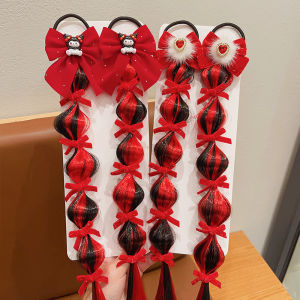 New Year Childrens Hair Accessories Pigtails Fake Hair Butterfly Knot Hair Ties Bubble Braid Hair Accessories for Girls