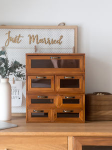 Retro Wooden Desktop Organizer Drawer Small Cabinet Bead Jewelry Storage Box Rectangular Shape Handmade Crafted for Everyone