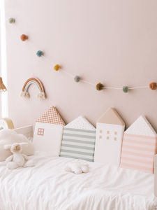 Pure Cotton Bed Fence Childrens Bed Patchwork Bed Edge Protection Anti-Collision Soft Bag Creative Removable and Washable Small House Fence Baby Fence