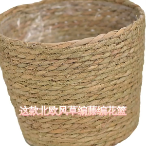 Decorative Woven Succulent Green Plant Storage Basket Hand Woven Seagrass Pot With Liner