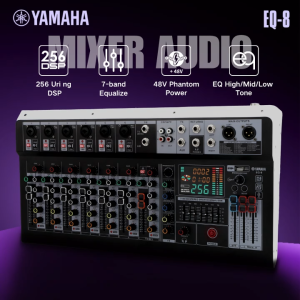 YAMAHA EQ-8 Audio Mixer 8 Channel for Sound System with 3" Big Screen Karaoke Mixer with Equalizer
