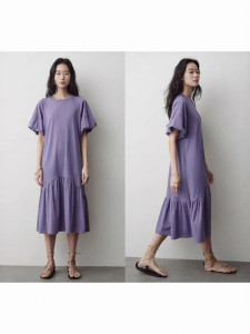 POPCHRIO | Đầm Áo Thun Tay Bóng Phong Cách Retro