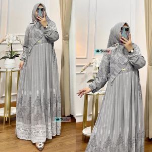 (BISA COD) GAMIS SET HIJAB MOTIF ETNIK GARIS GAMIS SET HIJAB CERUTY BABYDOLL KEKINIAN