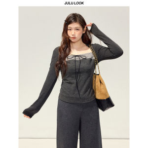 JULULOOK | Bộ Đồ Knit Kích Cỡ Lớn Có Sọc và Chấm Bi