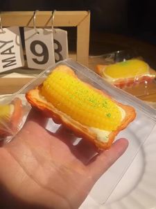 1Pcs Handmade Corn Egg Tart Stress Relief Ultra Soft Squeeze Toy with Telescopic Props Food Pinch Feature Music Player for Kids