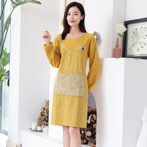 Váy Quây Nấu Ăn Cotton Dài Tay Chống Dầu Chống Thấm Nước Phong Cách Hàn Quốc Màu Hồng Ngọt Ngào Cho Phụ Nữ Làm Việc Nhà
