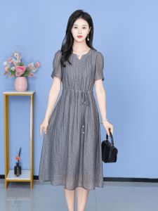 MAIMEI | Elegant Ice Silk Cotton Linen Dress Womens Mini Summer Luxury High-End Feeling Goddess Style A-Line Skirt V-Neck Midi Dress