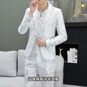 Mens Tuxedo Black Floral 2 Piece for Prom Wedding Party Suit Jacket Pants Slim Fit Shawl Lapel