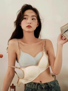 Autumn Cream Color Matching Bubble Cotton Soft Comfortable Wireless Intimates Womens Small Chest Push up Comfort Student Bra