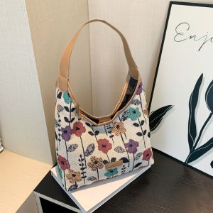 Trendy Canvas Tote Bag Large Capacity Linen Handbag for Women Commuting Work Bag Fashionable Shoulder Bag Handheld Bag