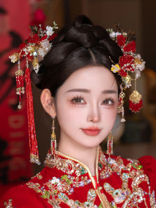 เครื่องประดับผมผู้หญิงเจ้าสาวทำมือสุดหรูหรา 2024 ใหม่ ประดับผมสีแดงเรียบง่ายหรูหรา วัสดุอื่นๆ เครื่องประดับผม