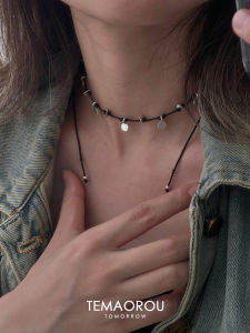 Korean Style Shiny Sequin Hand Knotted Black Rope Pullable Necklace New Fashion Accessory Choker Clavicle Chain Silver Color